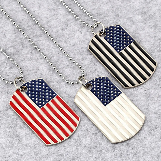 USA Flag Dog Tag Necklace