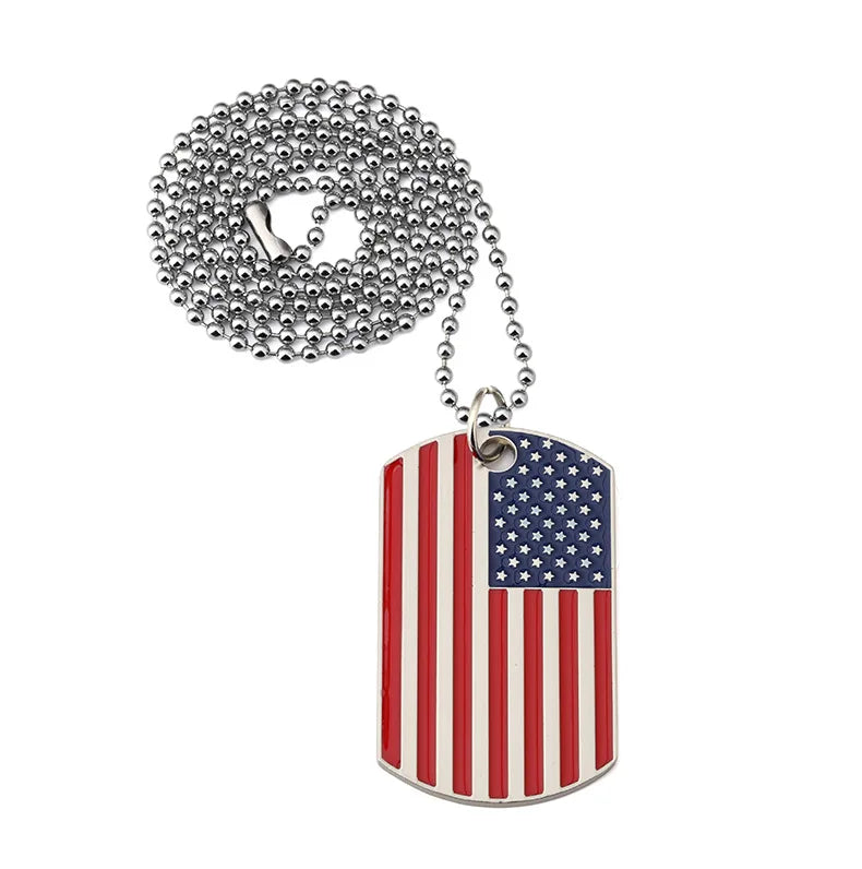 USA Flag Dog Tag Necklace