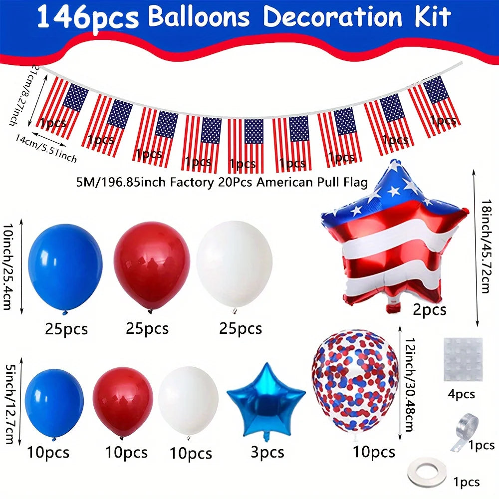 146-Piece Patriotic Balloon Arch Decoration Kit