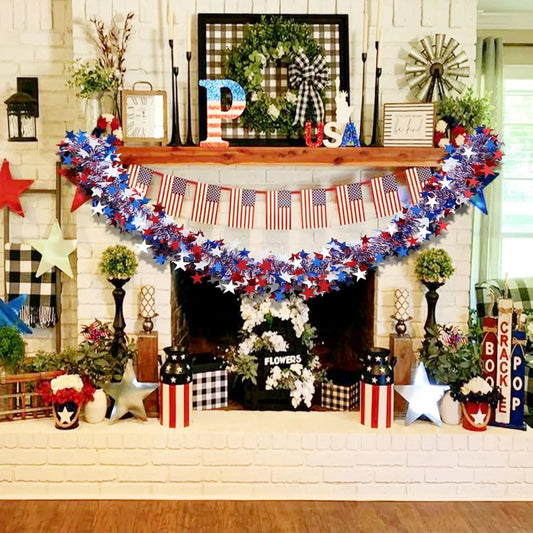 Patriotic Star Tinsel Garland