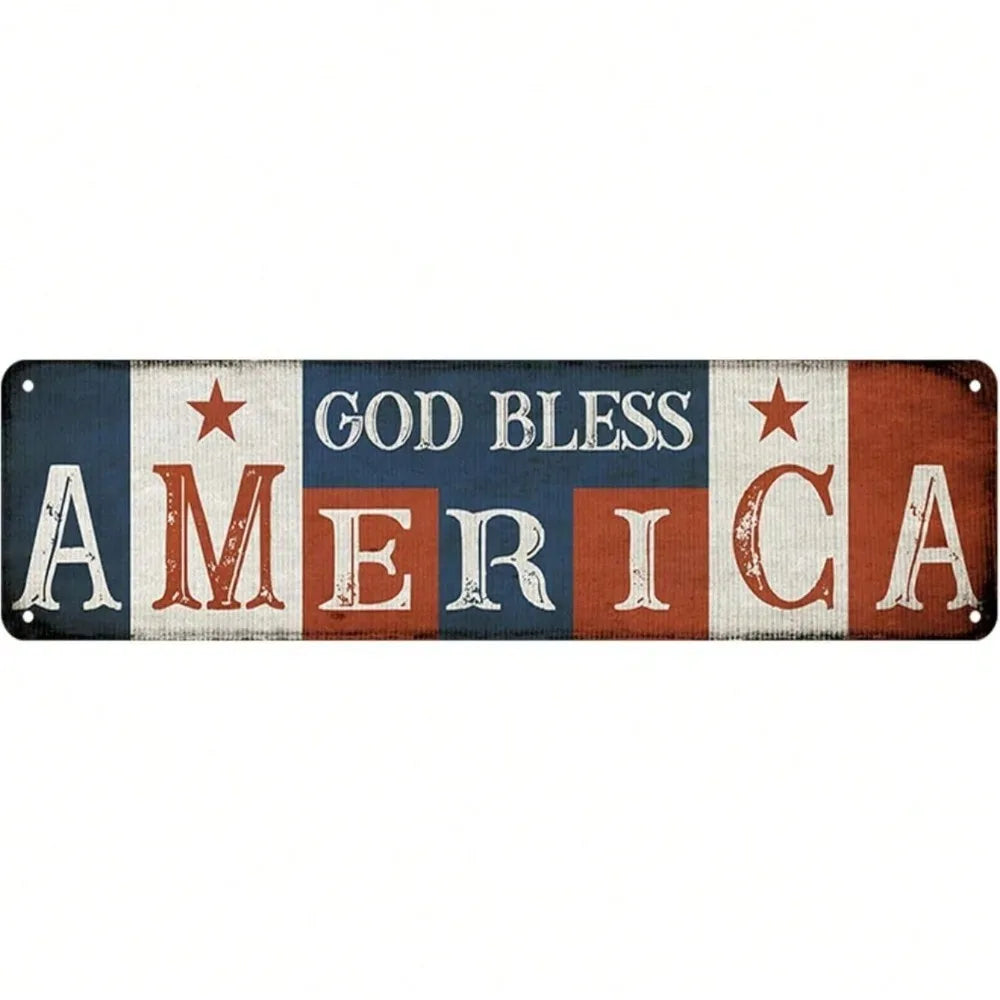 Patriotic Vintage Metal Sign – God Bless America