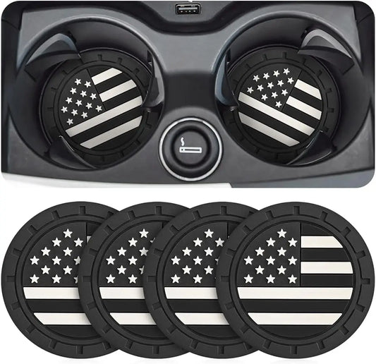 American Flag Car Cup Holder Coasters Black – Anti-Slip Insert