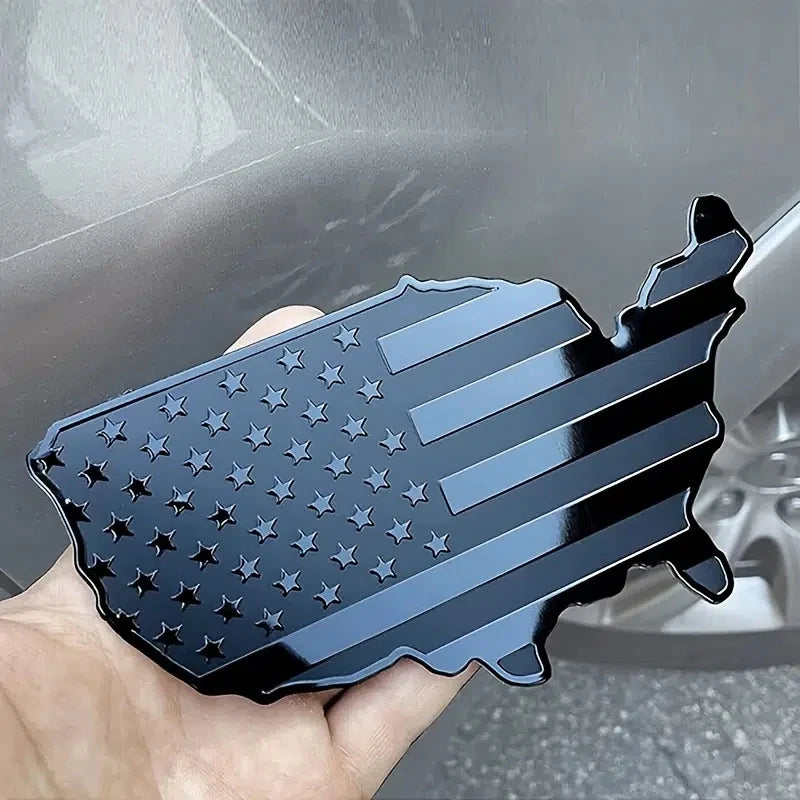 Metal American Flag Map Decal - Vehicle Exterior