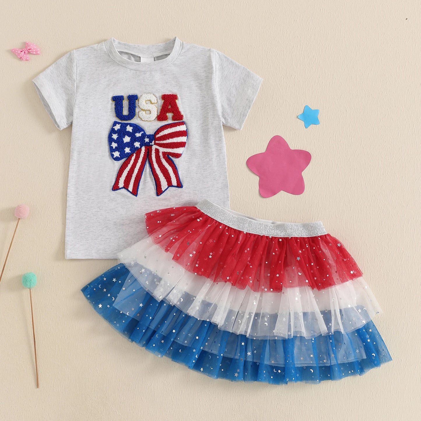 4th of July Toddler Girl Outfit - 2 Piece Set