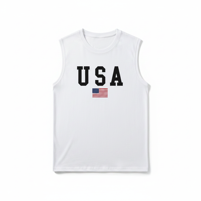 USA Sleeveless Tee - Flag Print