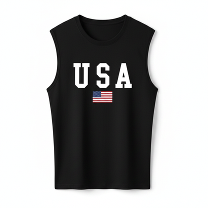 USA Sleeveless Tee - Flag Print